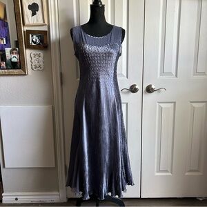 Komarov purple pleated luxury midi flare dress